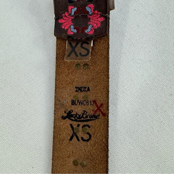 Lucky Brand Brown Leather Embroidered Belt Brass Studs XS - Picture 5 of 8